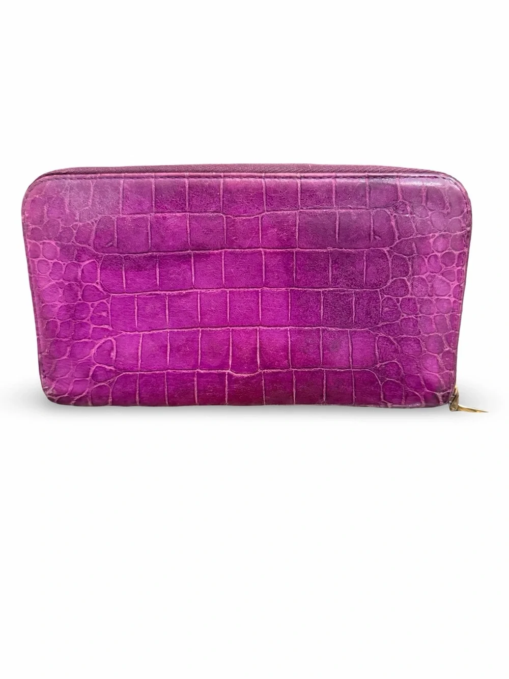 Miu Miu Crocodile Embossed Long Flap Zip Around Wallet Pink Leather